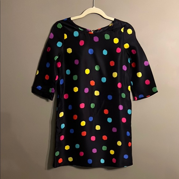 kate spade Dresses & Skirts - Kate Spade Belina Navy Blue Mini Dress with Colorful Polka Dots 100% Silk